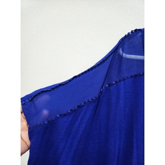 Cable & Gauge Womens Blue Mesh Shoulder Top Size 2X Short Dolman Sleeve Boxy - Picture 3 of 9